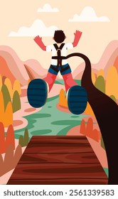 Man bungee jumping off a cliff in Canyon, capturing the thrill and excitement of extreme outdoor adventure sports, Vector, Illustration