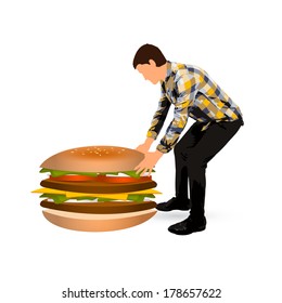 man and burguer