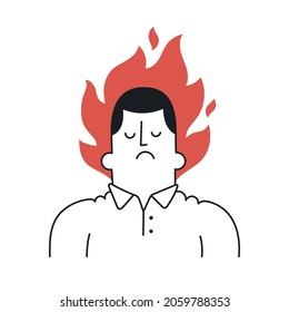 Man with burnout syndrome. Concept of burnout, stress, depression, frustration, overworking, fatigue. Outline, linear, thin line, doodle art. Simple style with editable stroke.