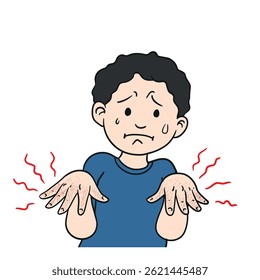 hombre con la mano quemada, sufriendo de grietas, grietas y manos ásperas Ilustraciones y Arte vectorial.