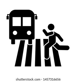 Man bus way running pictogram icon