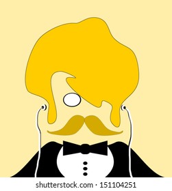 man with bushy blond hair and tuxedo