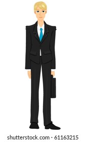 A Man in Business Attire Standing While Carrying an Attache Case - Vector