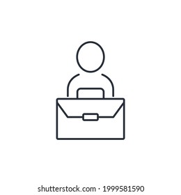 Man  and business briefcase. Vector linear icon isolated on white background.