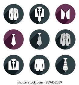 Man business clothes vector icons set.