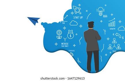 Diseño del hombre y del elemento empresarial.Concepto de papel de avión de ilustración del vector