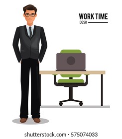 man business glasses work time desk armchair