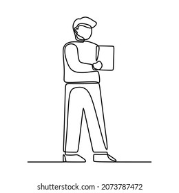 man business hold paper oneline continuous single line art