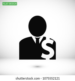 Man business icon, stock vector illustration flat design style