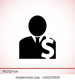 Man business icon, stock vector illustration flat design style