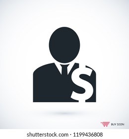 Man business icon, stock vector illustration flat design style