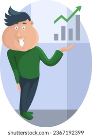 Man with business statistics, illustration, vector on a white background.