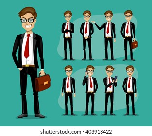 man in a business style. set of poses and emotions