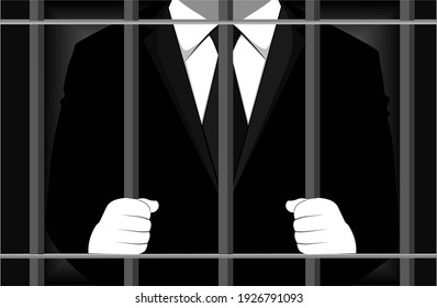 Man in business suit behind bars vector illustration