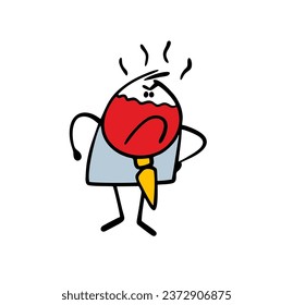 Man in a business suit boiled with rage and angry at his subordinates. Vector illustration of  very aggressive boss stickman with red face and steam release. Isolated character on white background.