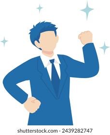 
A man in a business suit clenching his fist and looking shiny and motivated