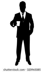 A man in a business suit with coffee