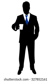 A man in a business suit drink coffee