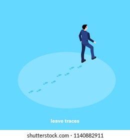 a man in a business suit goes ahead leaving traces behind him, an isometric image