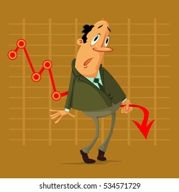 man in a business suit with graph  red arrow down 