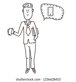
the man
 in a business suit holds the phone in his hands, is negotiating.