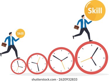 a man in a business suit is rolling a big red ball,

