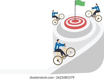 a man in a business suit is running up a spiral,

