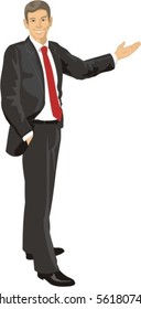 man in business suit shows hand a direction