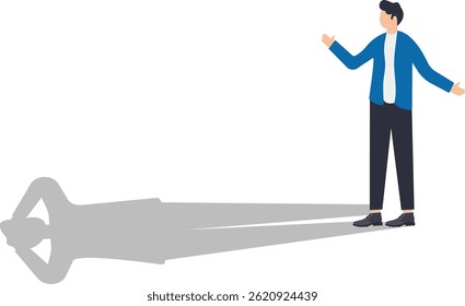 man in a business suit stands in front of the shadow,