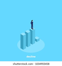 A Man In A Business Suit Stands On The Diagram Before The Decline, Isometric Image