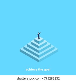 a man in a business suit stands on top of a pyramid, isometric image