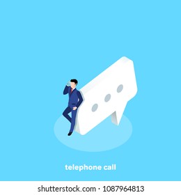 man in a business suit talking on a mobile phone, isometric image