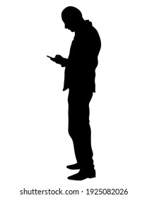 Man in a business suit is talking on a cell phone. Isolated silhouettes on a white background