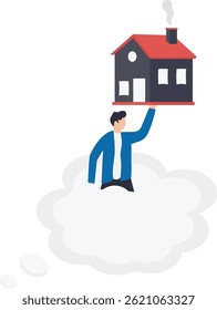 a man in a business suit thinks about buying a home, dreams and doubts

