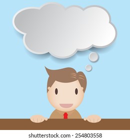 Man in a business suit with a thought bubble