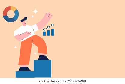 Man business vector illustration concept with a presentation, people, and graph data analyst