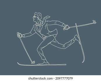 man businessman active cross country skiing, winter sports