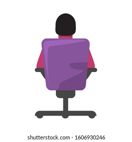 Man businessman or boss sitting on office chair or armchair back side view. Flat and solid color vector illustration.