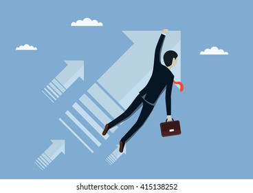 Man businessman flies forward, moves, it goes to success. Vector illustration.