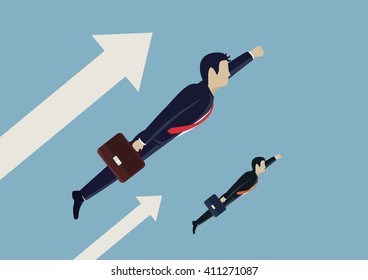 Man businessman flies forward. Seeks only forward, career, success. Vector illustration.