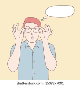 Man or businessman in glasses is surprised. Hand drawn vector illustration.