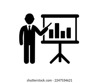 Man, businessman at presentation board with business chart, graph, diagram, infochart, infograph, infographic, economy and financial growth, progress, profit, stock movement, statistic data, graphic, 