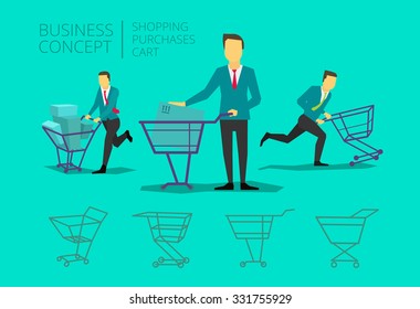 Man businessman suit and tie with basket shopping runs purchase
