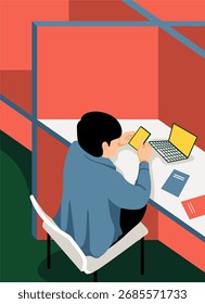 man is busy playing gadget during working hours