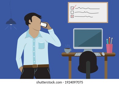 man busy with smartphone in office