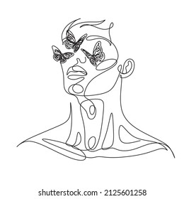 Hombre con mariposas linea el vector del arte Hombres masculino gay wellness estético