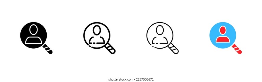 Man with button set icon. Magnifying glass, search, surf the internet, find, browser, search engine. Magnifier concept. Vector icon in line, black and colorful style on white background - Shutterstock ID 2257505671