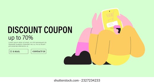 Man buyer receive promo code online on mobile phone for sales and shopping online, discount promo coupon online.  Smartphone notice for special offer promotion or customer gift voucher. 