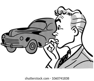 Man Buying Car - Retro Clip Art Illustration