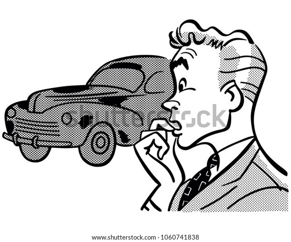 Man Buying Car -\
Retro Clip Art\
Illustration